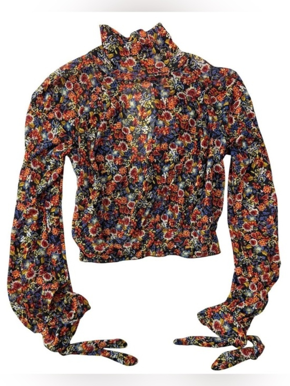 Free People “All Dolled Up” Floral Mesh Bohemian Top